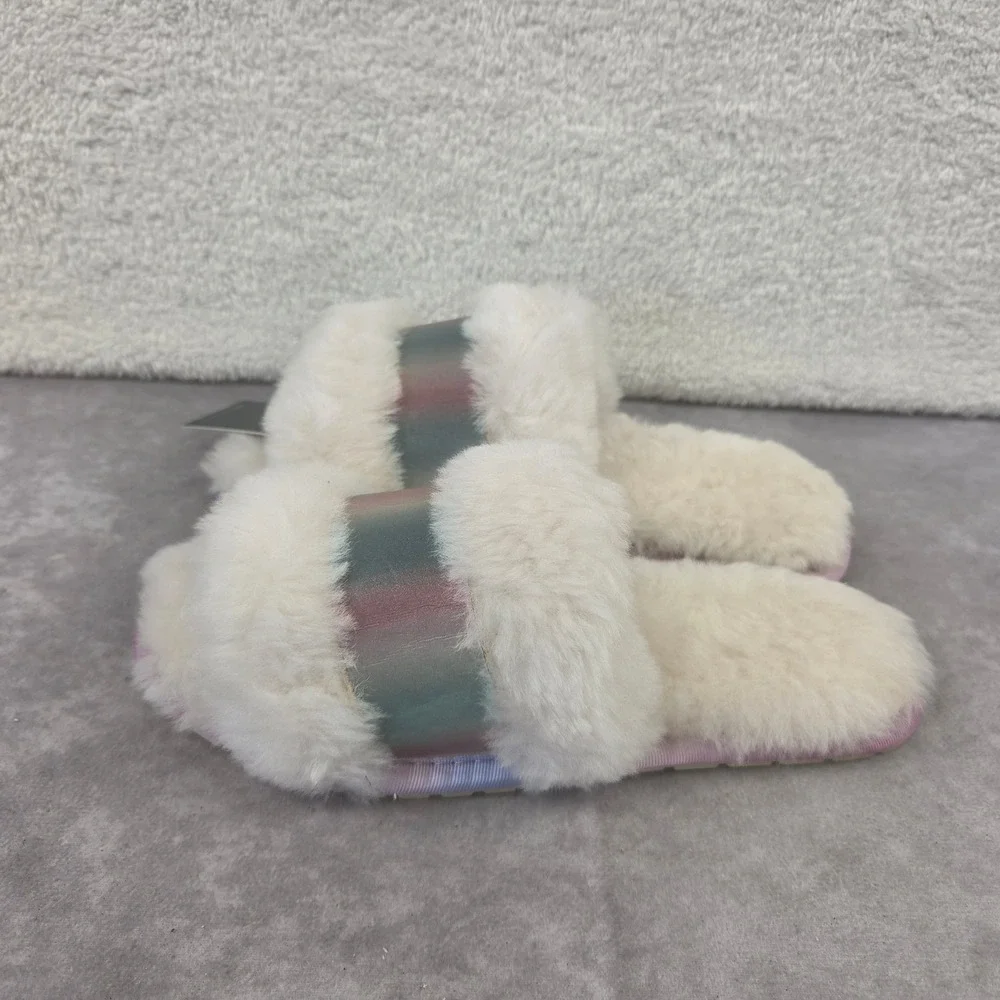 EMU Australia Wrenlette Tie-Dye Teens Kids Natural Sheepskin Slides Slippers 6